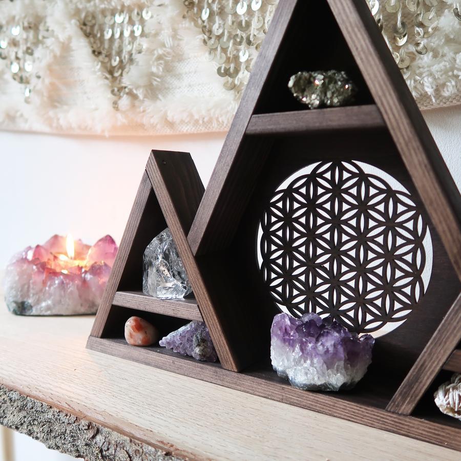 Flower Of Life triple mountain crystal shelf